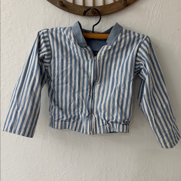 Vintage Reversible Chambray Denim Pinstripe Cow Patch Zip Jacket Kids - Picture 10 of 15